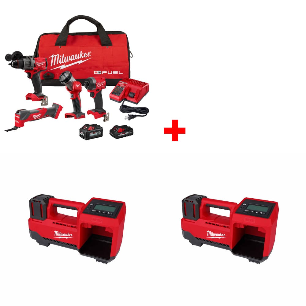 Milwaukee 3698-24MT M18 FUEL 18V 4-Tool Combo Kit w/ FREE M18 Inflator, 2-Pack