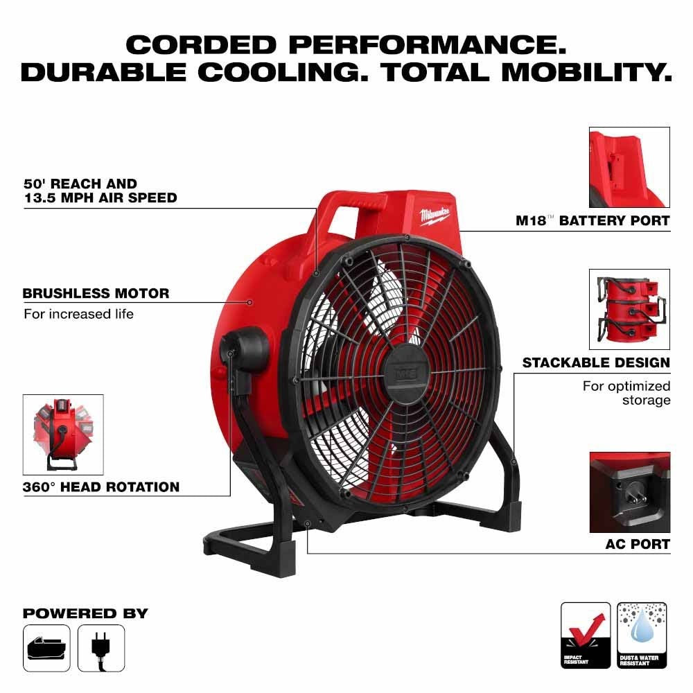 Milwaukee 0821-20 M18 Brushless 18 Fan