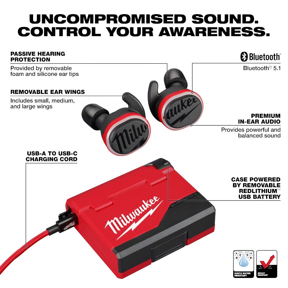 Milwaukee 2191-21 REDLITHIUM USB Bluetooth Jobsite Ear Buds