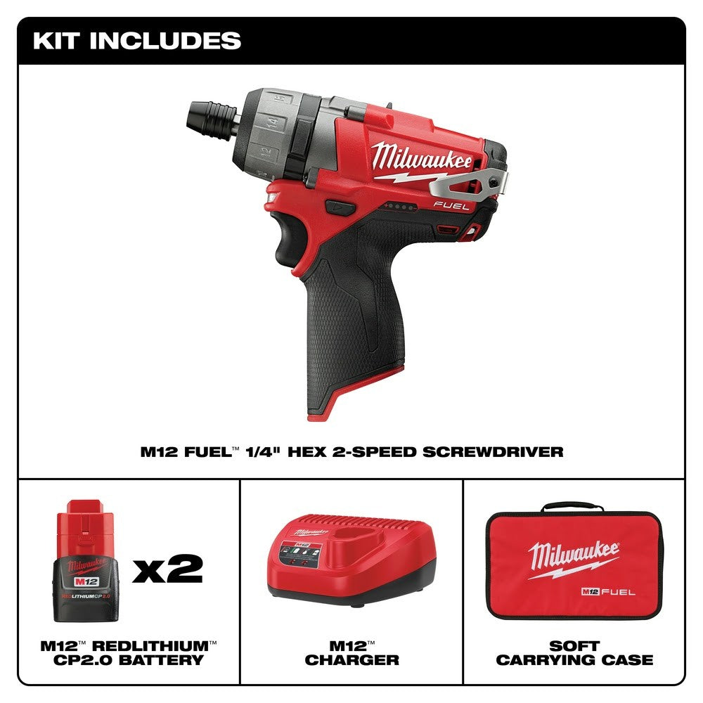 Milwaukee 2402-22 M12 FUEL 1/4 Hex 2-Speed Screwdriver Kit