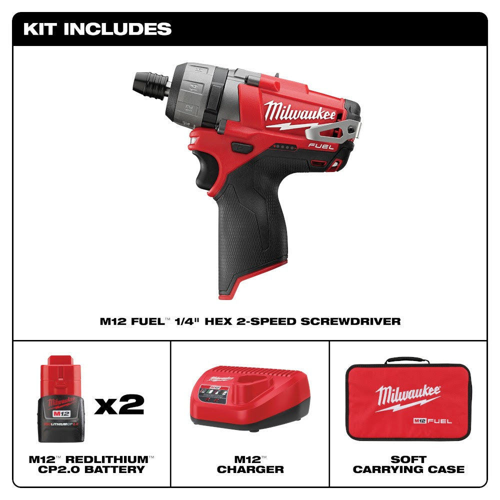 Milwaukee 2402-22 M12 FUEL 1/4 Hex 2-Speed Screwdriver Kit