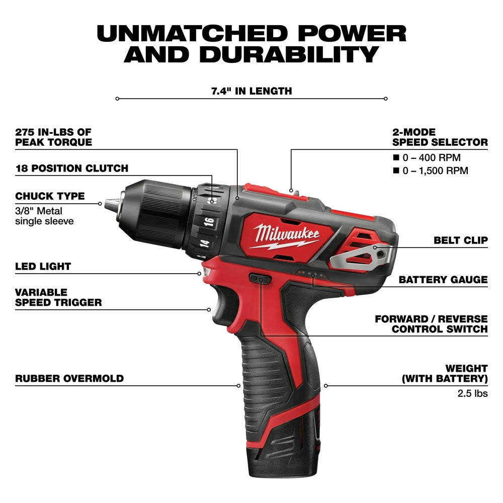 Milwaukee 2407-22 M12 3/8” Drill/Driver Kit