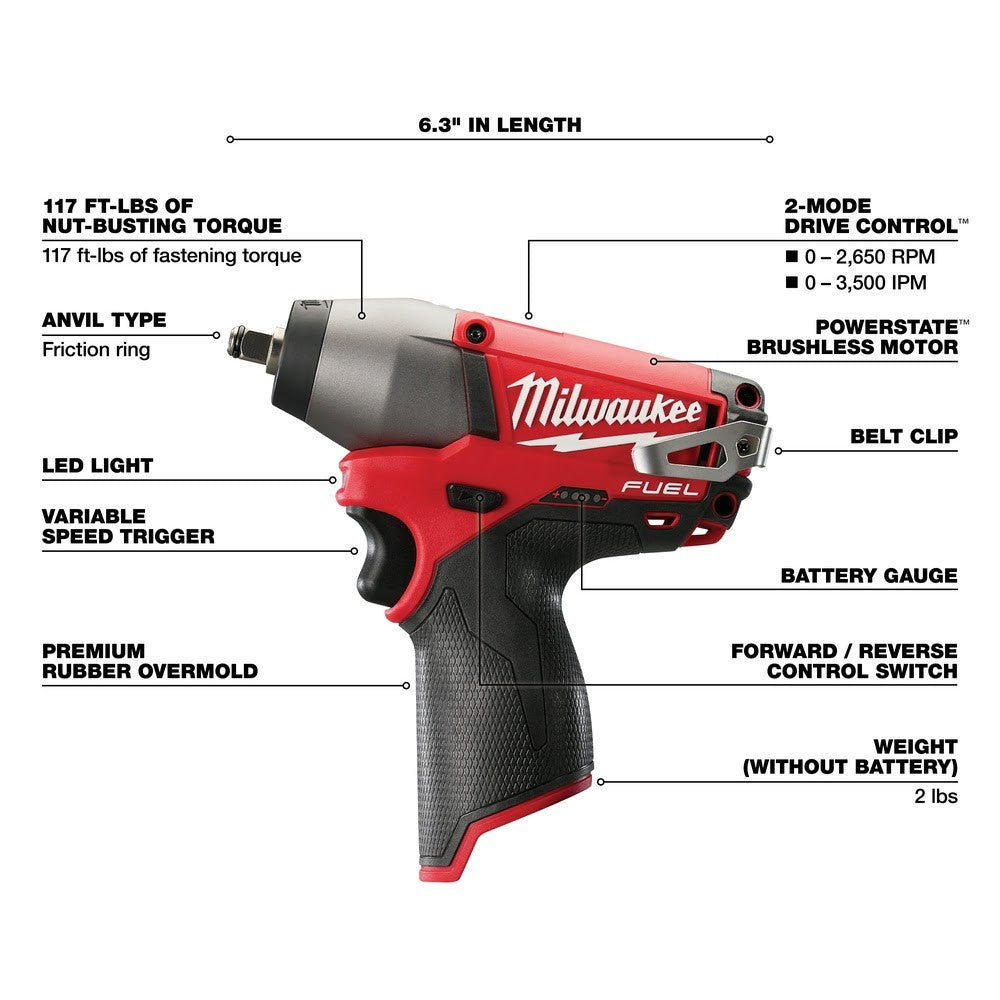 Milwaukee 2454-20 M12 FUEL 3/8 Impact Wrench, Bare Tool