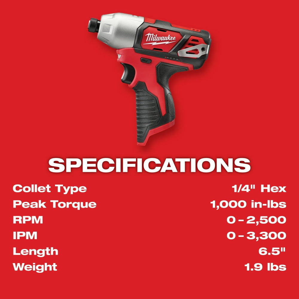 Milwaukee 2462-20 M12 1/4”  Hex Impact Driver  (Bare)