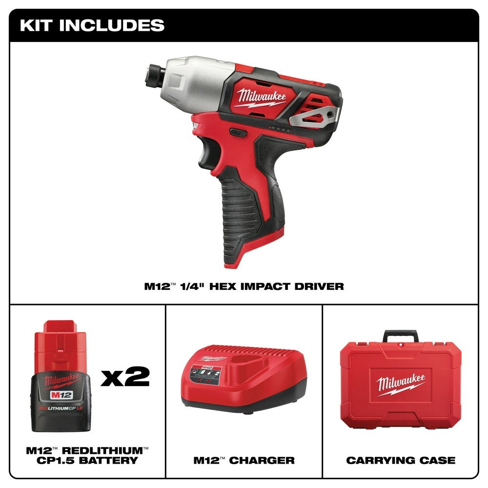 Milwaukee 2462-22 M12 1/4 Hex Impact Driver Kit