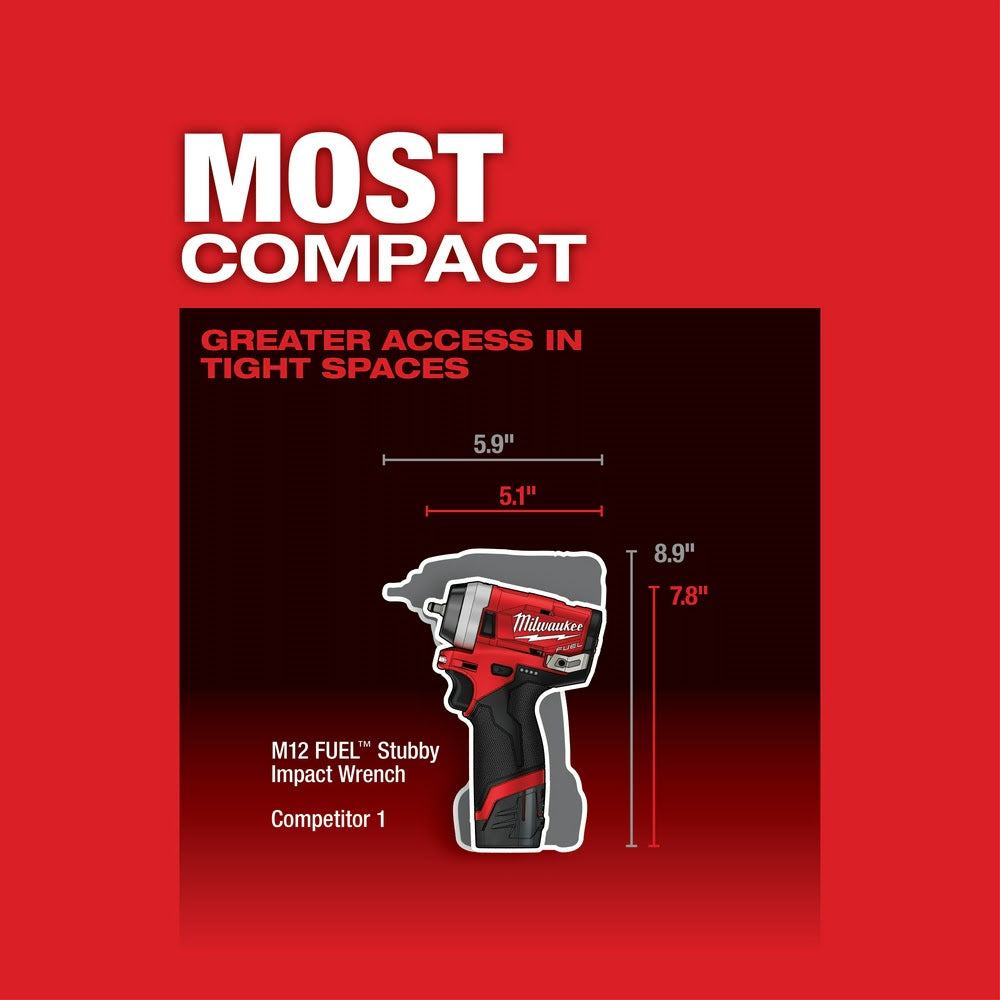 Milwaukee 2552-20 M12 FUEL Stubby 1/4 Impact Wrench, Bare Tool