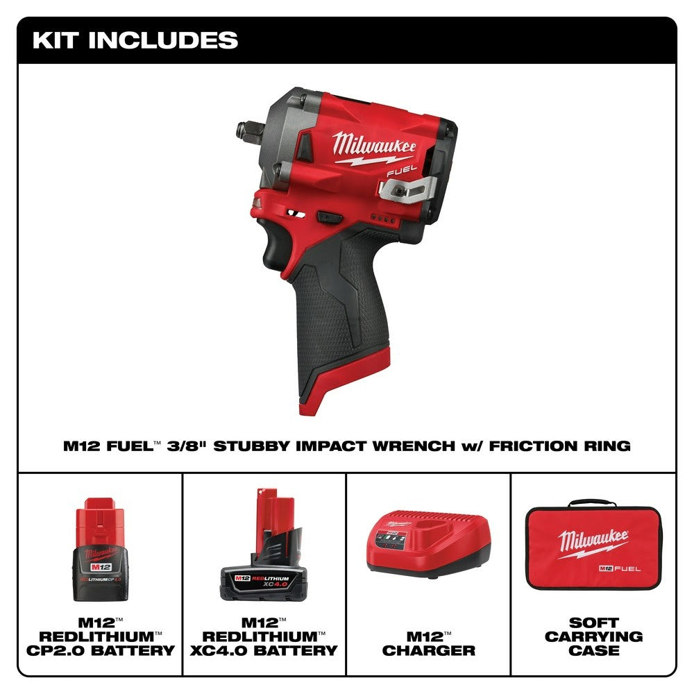 Milwaukee 2554-22 M12 FUEL Stubby 3/8 Impact Wrench Kit