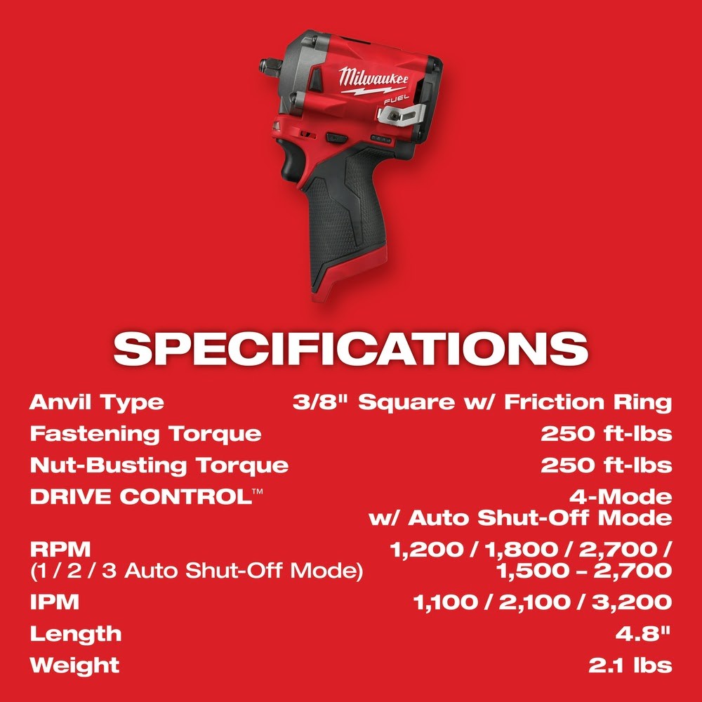 Milwaukee 2554-22 M12 FUEL Stubby 3/8 Impact Wrench Kit