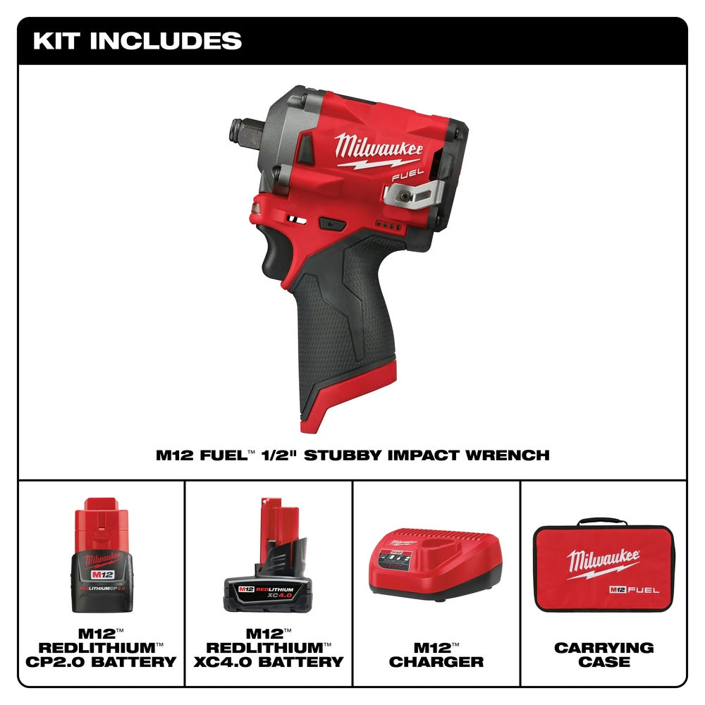 Milwaukee 2555-22 M12 FUEL Stubby 1/2 Impact Wrench Kit