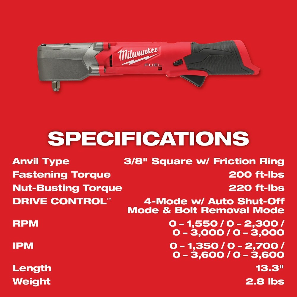 Milwaukee 2564-20 M12 FUEL 3/8 Right Angle Impact Wrench w/ Friction Ring, Bare Tool