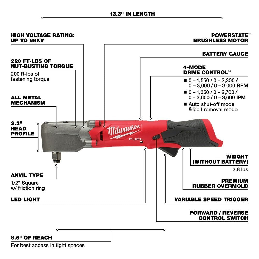 Milwaukee 2565-20 M12 FUEL  1/2 Right Angle Impact Wrench, Bare Tool