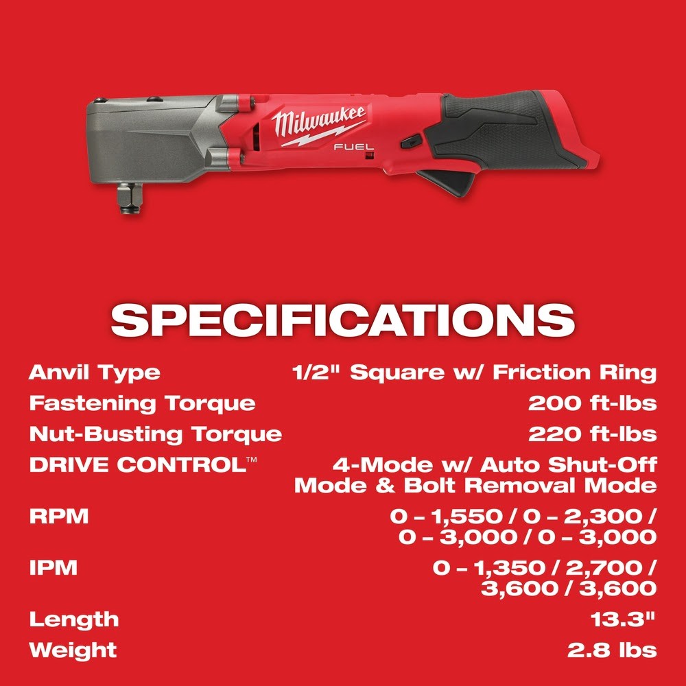 Milwaukee 2565-20 M12 FUEL  1/2 Right Angle Impact Wrench, Bare Tool