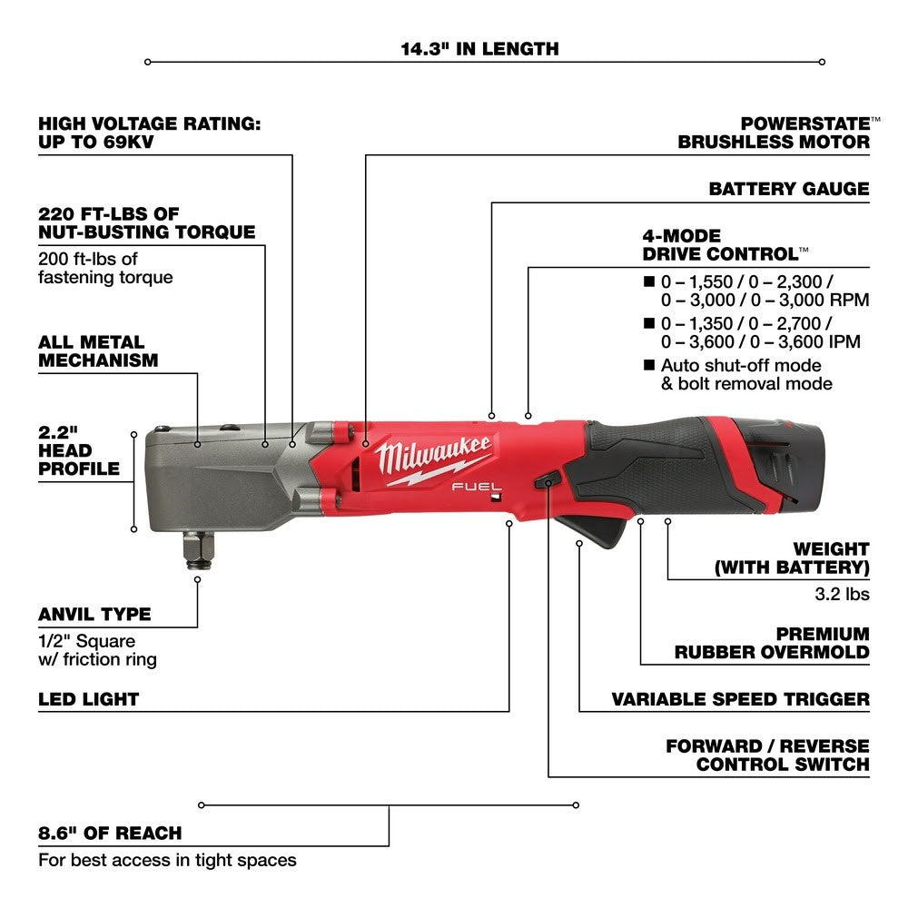 Milwaukee 2565-22 M12 FUEL 1/2 Right Angle Impact Wrench Kit