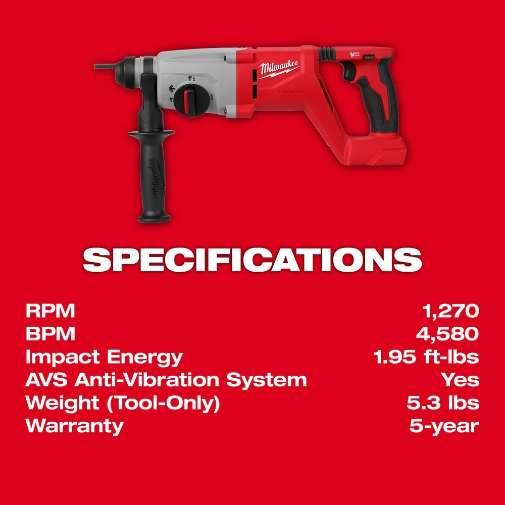 Milwaukee 2613-20 M18 Brushless 1 SDS Plus D-Handle Rotary Hammer, Bare