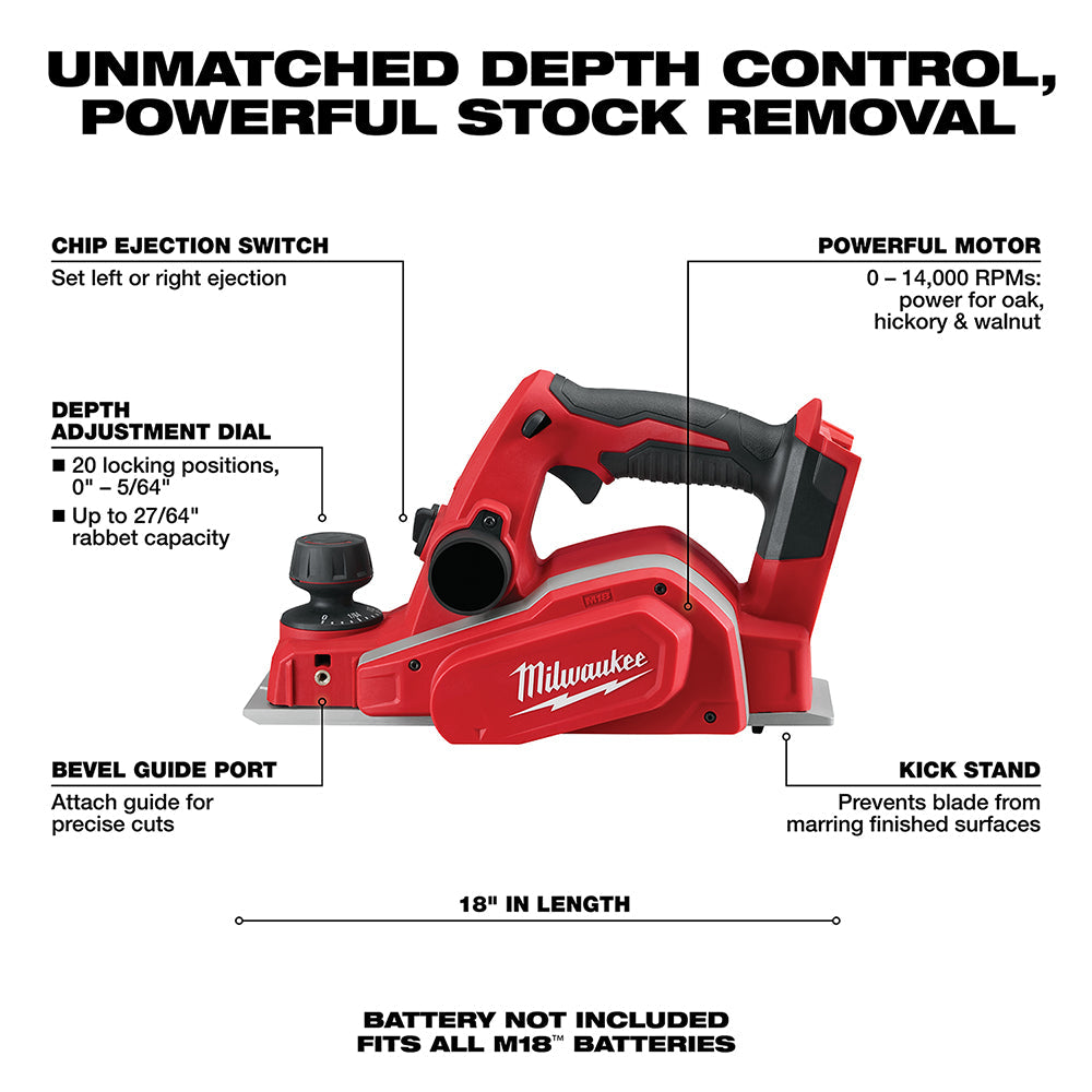 Milwaukee 2623-20 M18 3-1/4 Planer (Tool Only)