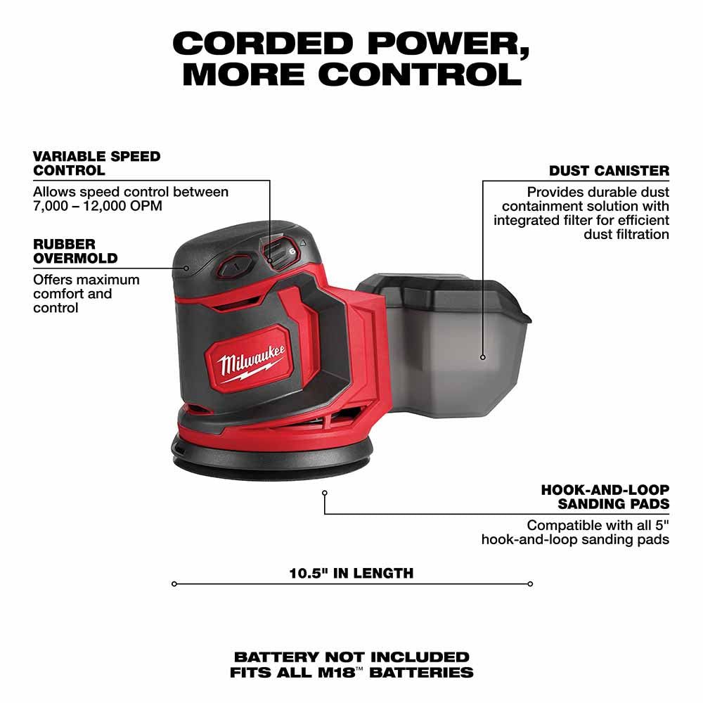 Milwaukee 2648-20 M18 Random Orbit Sander, Bare Tool