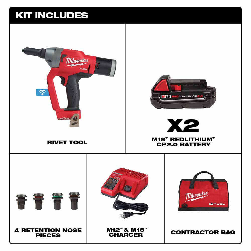 Milwaukee 2660-22CT M18 FUEL™ 1/4 Blind Rivet Tool w/ ONE-KEY™ Kit