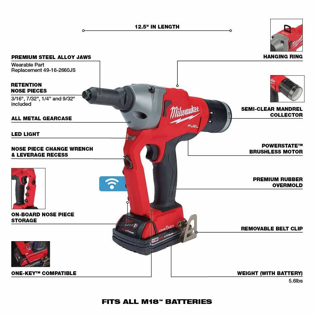 Milwaukee 2660-22CT M18 FUEL™ 1/4 Blind Rivet Tool w/ ONE-KEY™ Kit