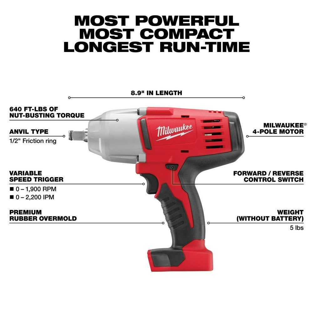 Milwaukee 2663-20 M18 1/2 High Torque Impact Wrench w/ Friction Ring, Bare Tool