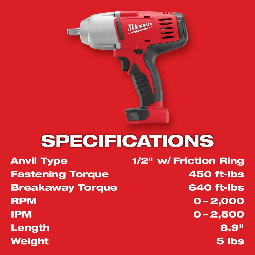 Milwaukee 2663-20 M18 1/2 High Torque Impact Wrench w/ Friction Ring, Bare Tool