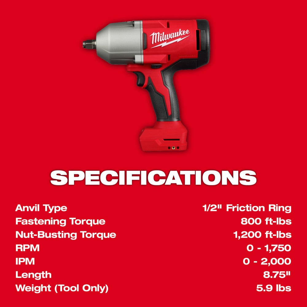 Milwaukee 2666-20 M18 Brushless 1/2 High Torque Impact Wrench w/ Friction Ring, Bare