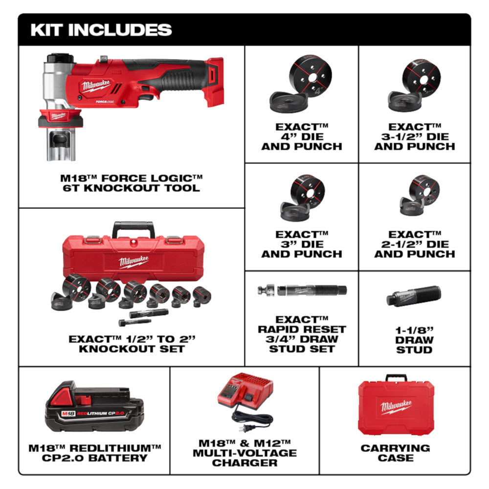 Milwaukee 2677-23 M18 FORCELOGIC 6T Knockout Tool 1/2 - 4 Kit