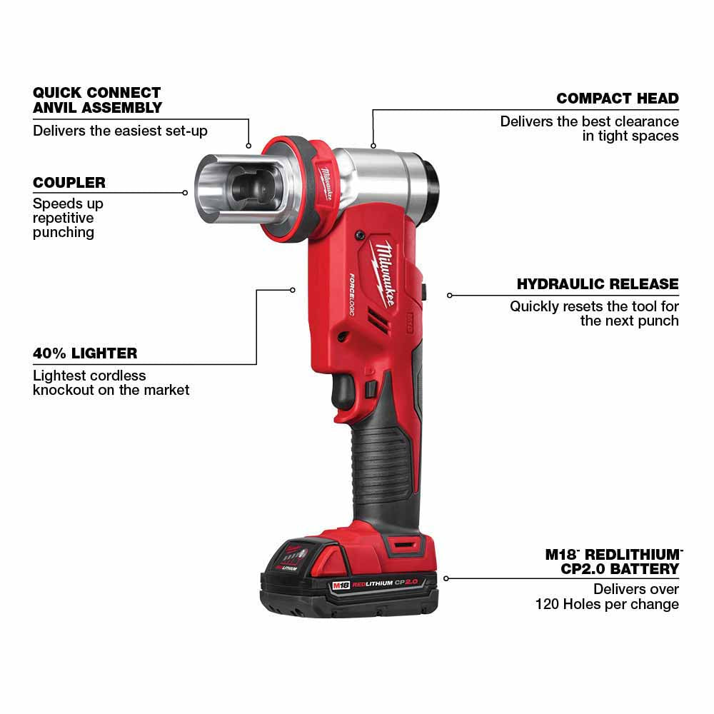 Milwaukee 2677-23 M18 FORCELOGIC 6T Knockout Tool 1/2 - 4 Kit