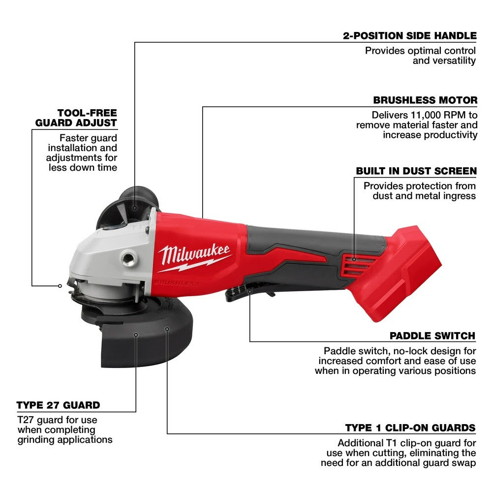 Milwaukee 2686-20 M18 Brushless 4-1/2 / 5 Cut-Off Grinder, Paddle Switch