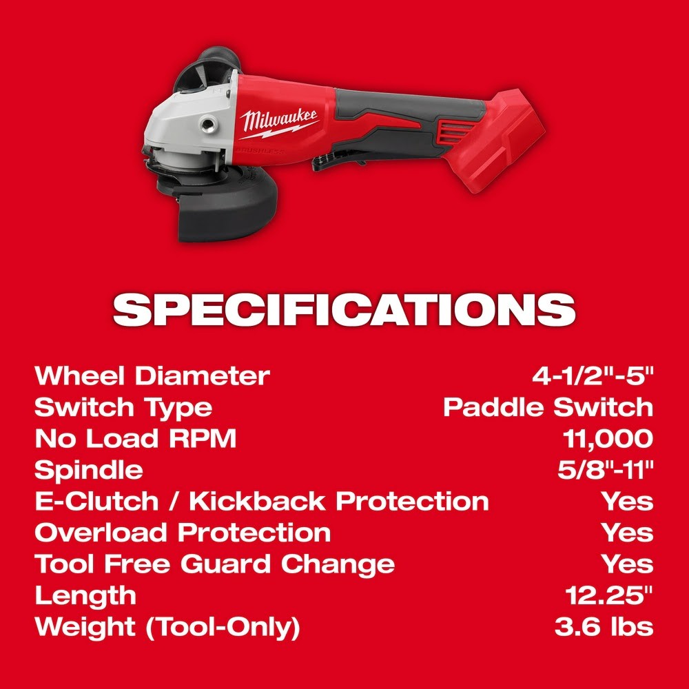 Milwaukee 2686-20 M18 Brushless 4-1/2 / 5 Cut-Off Grinder, Paddle Switch