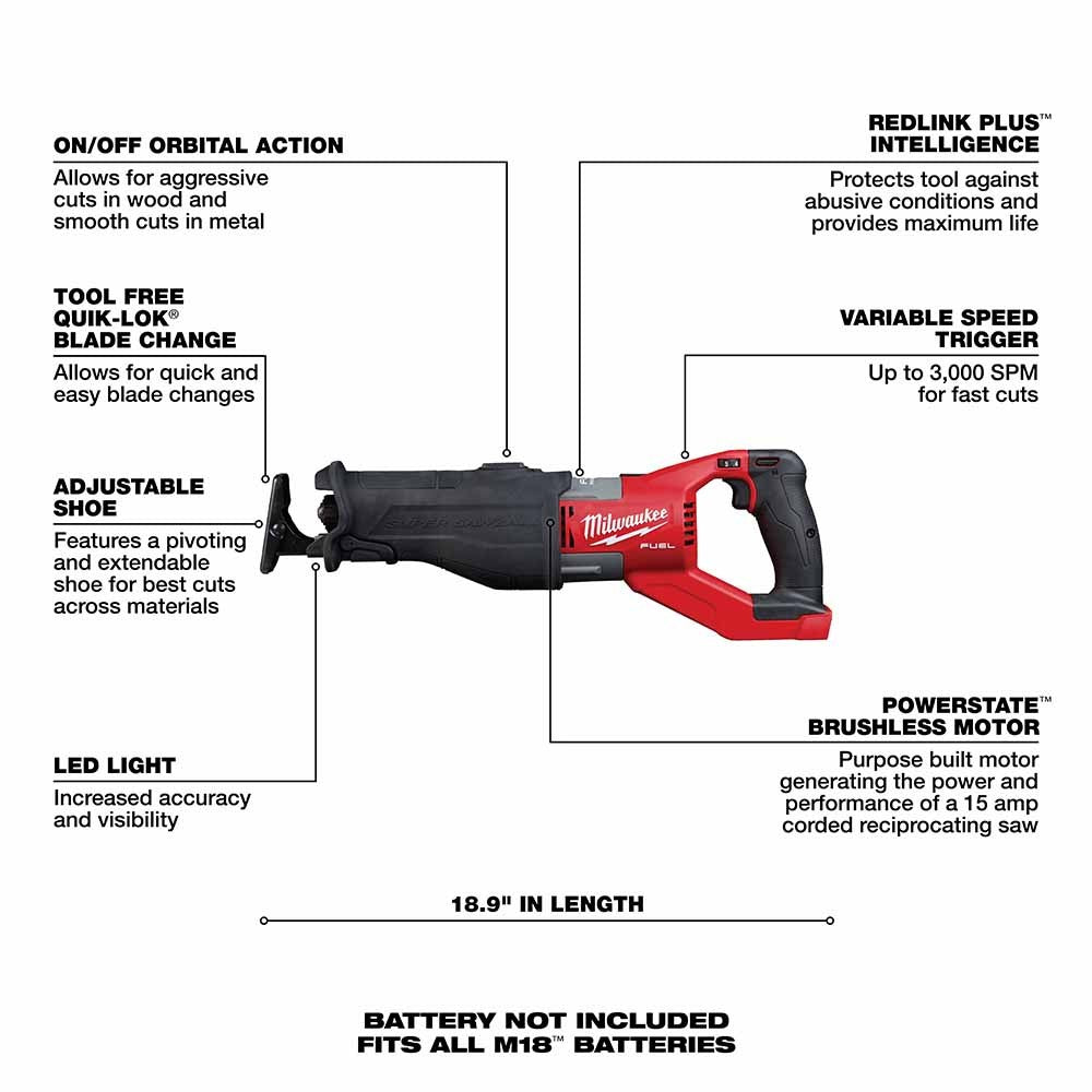 Milwaukee 2722-20 M18 FUEL SUPER SAWZALL, Bare Tool