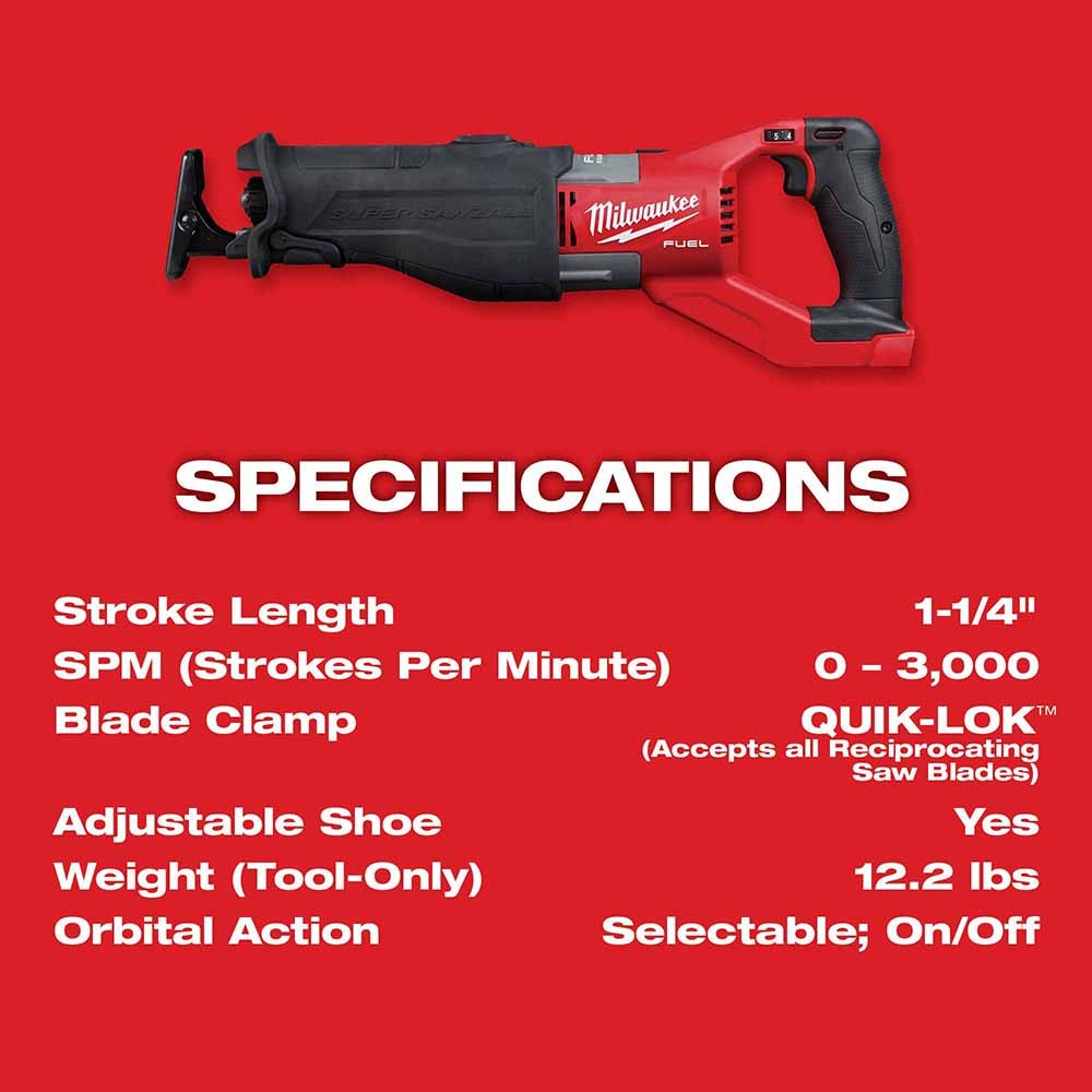 Milwaukee 2722-20 M18 FUEL SUPER SAWZALL, Bare Tool