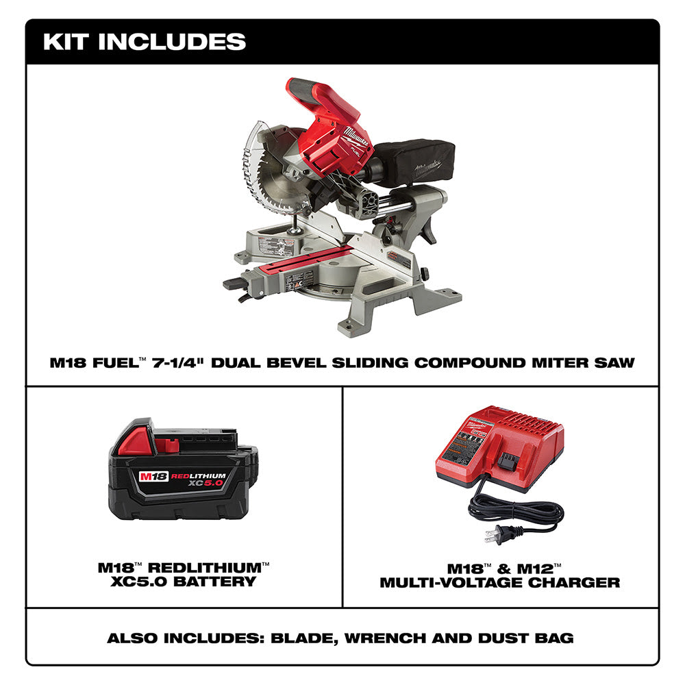 Milwaukee  2733-20 M18 FUEL 7-1/4 Dual Bevel Sliding Compound Miter Saw Bare Tool