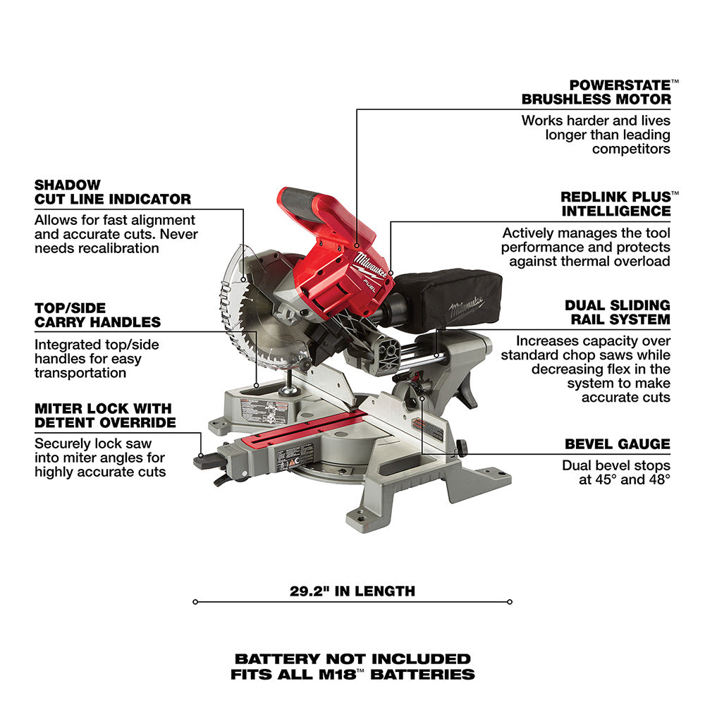 Milwaukee  2733-20 M18 FUEL 7-1/4 Dual Bevel Sliding Compound Miter Saw Bare Tool