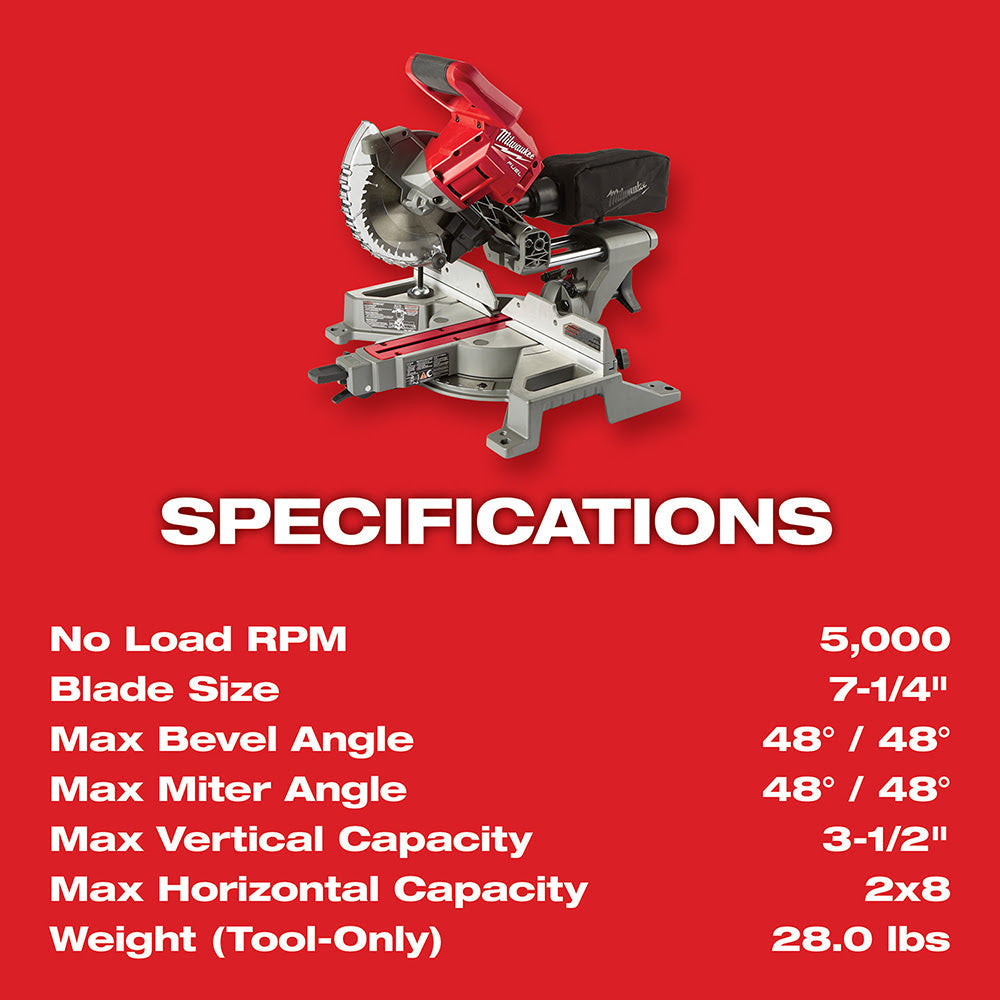 Milwaukee  2733-20 M18 FUEL 7-1/4 Dual Bevel Sliding Compound Miter Saw Bare Tool