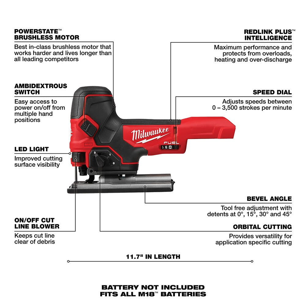 Milwaukee 2737B-20 M18 FUEL Barrel Grip Jig Saw, Bare Tool