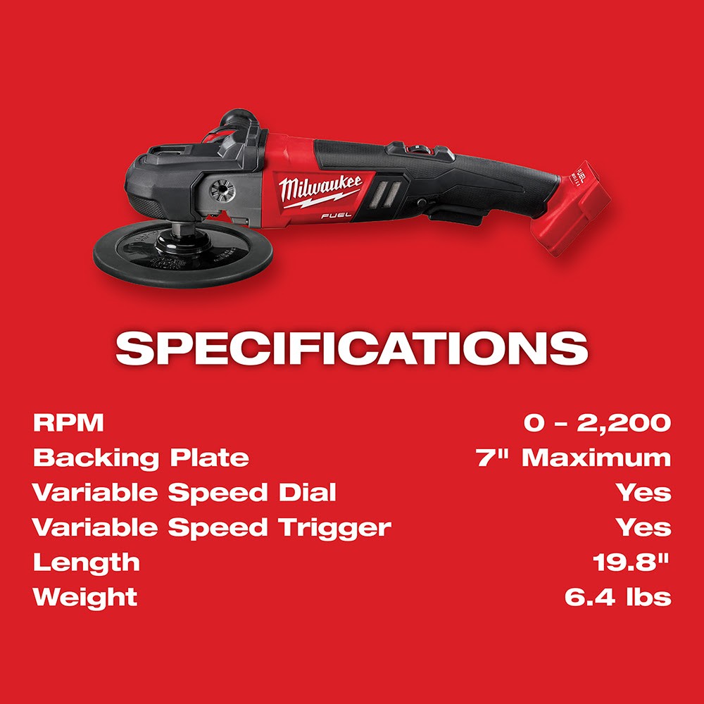 Milwaukee 2738-20 M18 FUEL 7 Variable Speed Polisher, Bare Tool