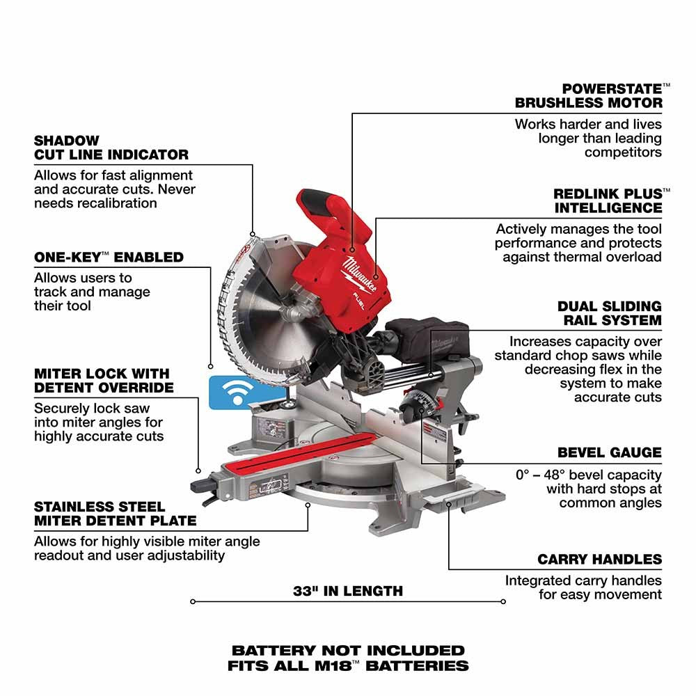 Milwaukee 2739-20 M18 FUEL 12 Dual Bevel Sliding Compound Miter Saw - Bare Tool