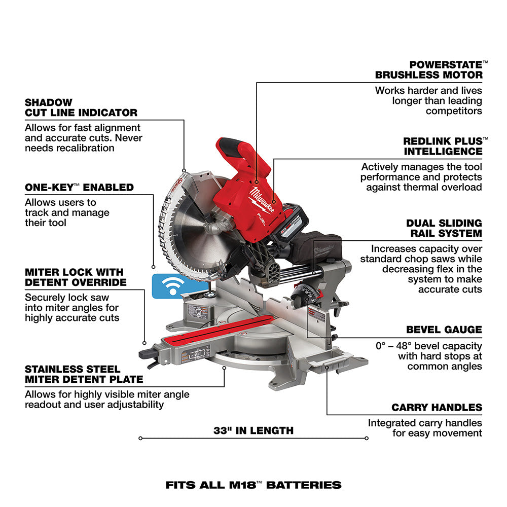 Milwaukee 2739-21HD M18 FUEL 12 Dual Bevel Sliding Compound Miter Saw - Kit