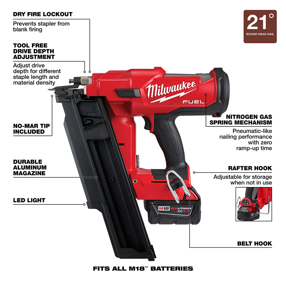 Milwaukee  2744-21 M18 FUEL™ 21 Degree Framing Nailer Kit