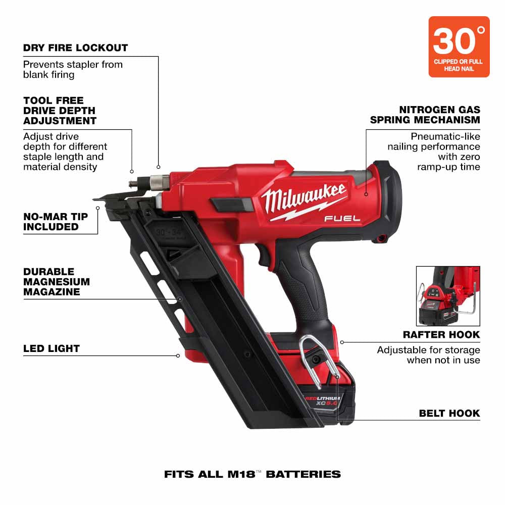 Milwaukee  2745-21 M18 FUEL™ 30 Degree Framing Nailer Kit