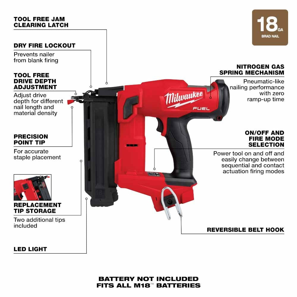 Milwaukee 2746-20 M18 FUEL 18 Gauge BRAD Nailer