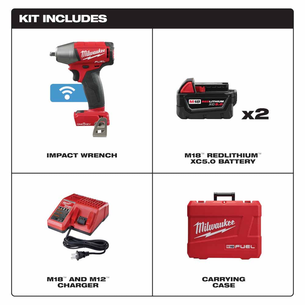 Milwaukee 2758-22 M18 FUEL 3/8 Compact Impact Wrench with Friction Ring with ONE-KEY Kit