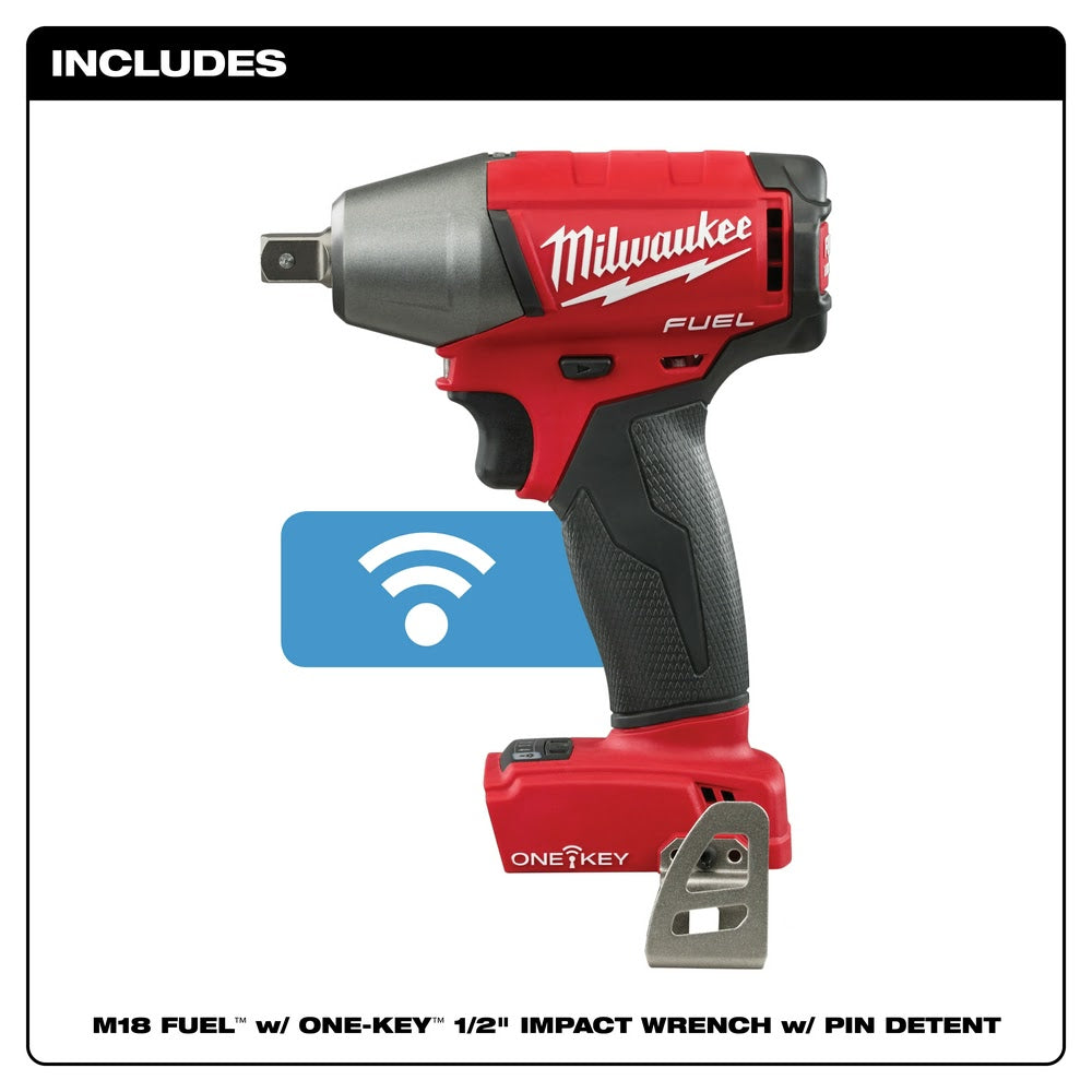 Milwaukee 2759-20 M18 FUEL 1/2 Compact Impact Wrench with Pin Detent with ONE-KEY (Bare Tool)