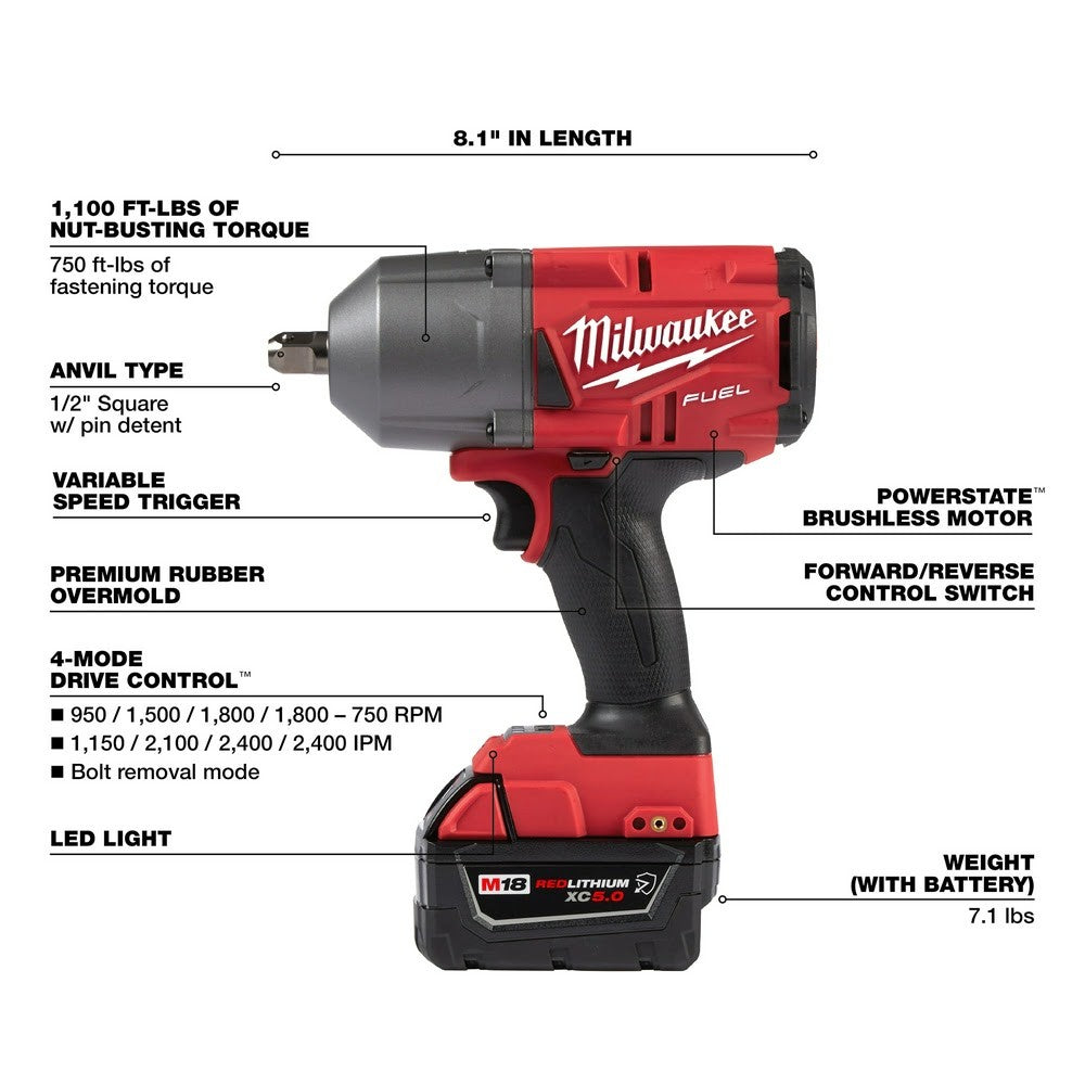 Milwaukee 2766-22R M18 Fuel High Torque Impact Wrench w/ Pin Detent Kit