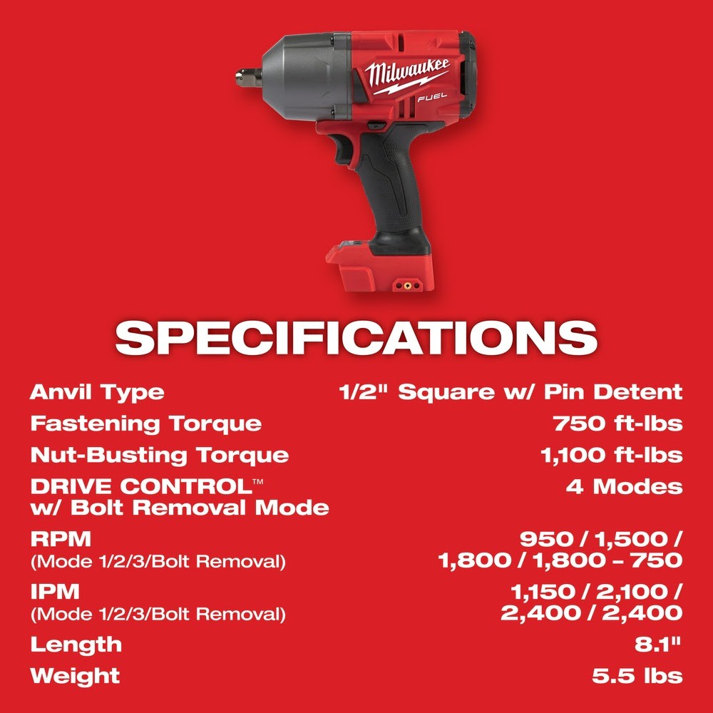 Milwaukee 2766-22R M18 Fuel High Torque Impact Wrench w/ Pin Detent Kit