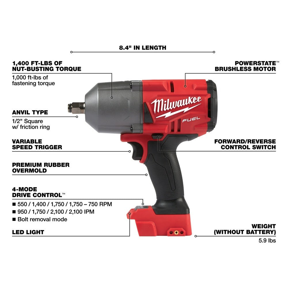 Milwaukee 2767-20 M18 FUEL 1/2 High Torque Impact Wrench w/ Friction Ring, Bare