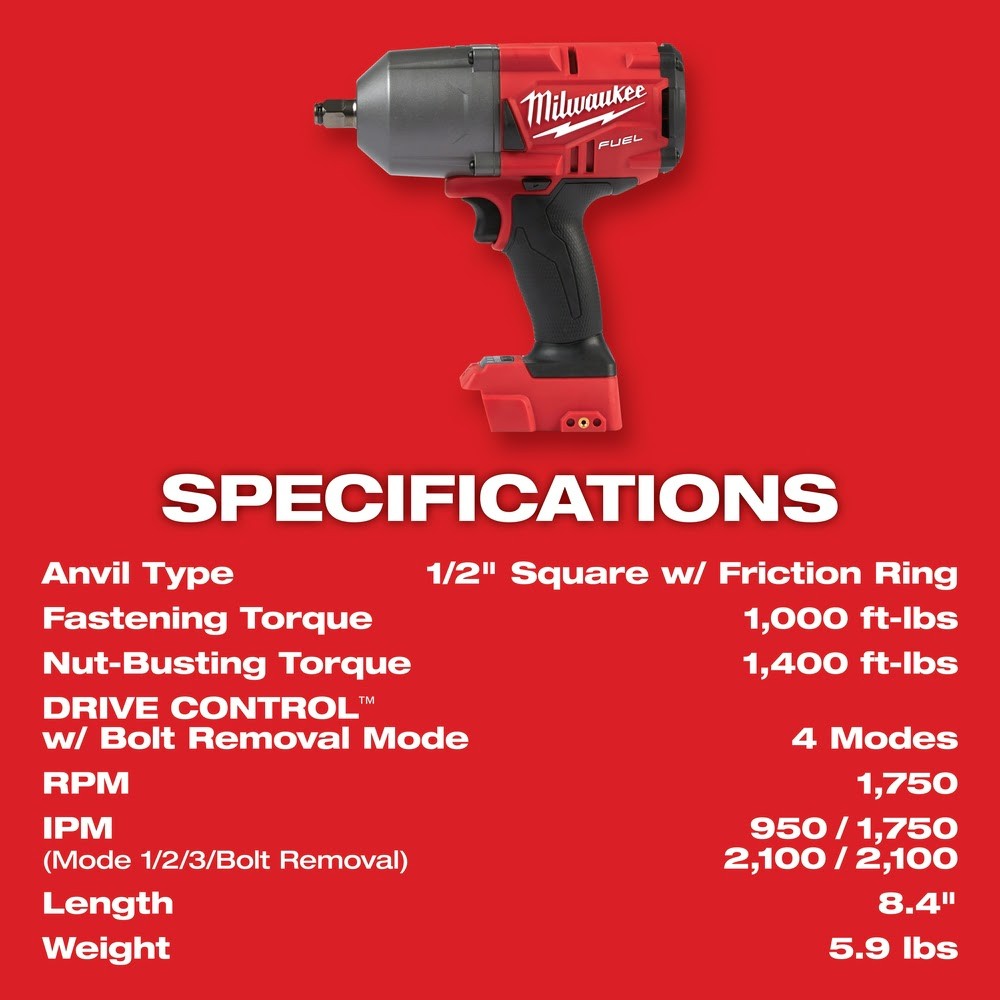 Milwaukee 2767-20 M18 FUEL 1/2 High Torque Impact Wrench w/ Friction Ring, Bare