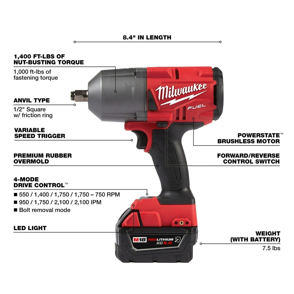 Milwaukee 2767-22R M18 FUEL High Torque 1/2 Impact Wrench with Friction Ring Kit