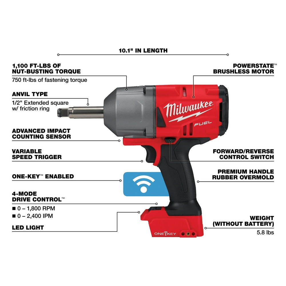 Milwaukee 2769-20 M18 FUEL 1/2 Ext. Anvil Controlled Torque Impact Wrench w/ONE-KEY Bare Tool