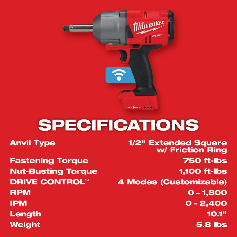 Milwaukee 2769-20 M18 FUEL 1/2 Ext. Anvil Controlled Torque Impact Wrench w/ONE-KEY Bare Tool